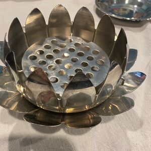 Leonard Silverplate Lotus Bowl with Floral Frog Insert